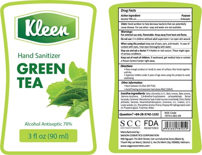 Kleen Hand Sanitizer Green Tea 90ml Label (Kleen Greentea 90ml)